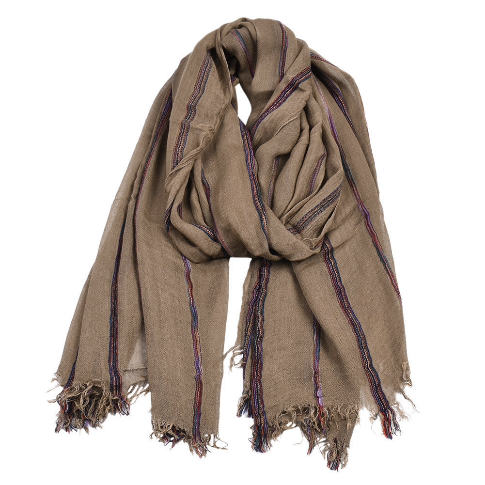 European And American Men's Ethnic Style Cotton And Linen Stripes Yarn-dyed Winter Foreign Trade Scarf Shawl Men