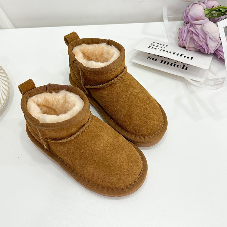 Children's Fur Leather Snow Boots