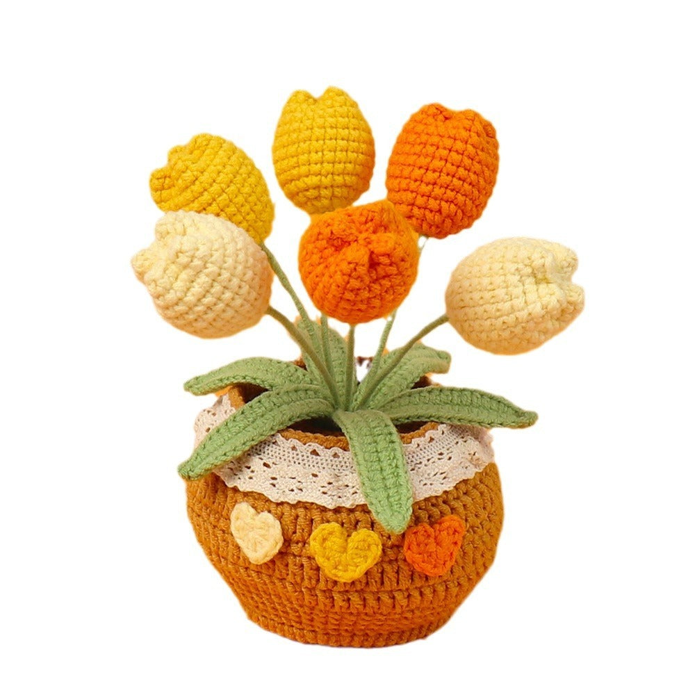 Finished Handmade Wool Woven Home Decoration Tulip Potted Plant