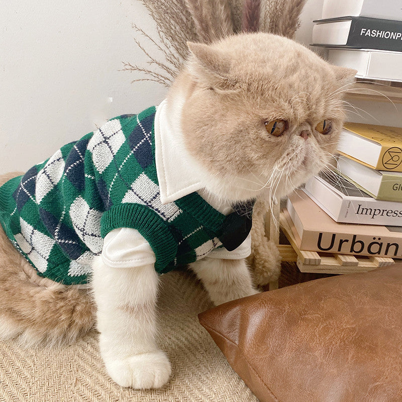 Pet Dress British Plaid Sweater Spring