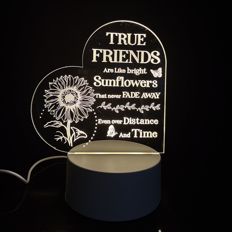 Creative 3D Night Heart Shaped Blessing Language USB Small Table Lamp