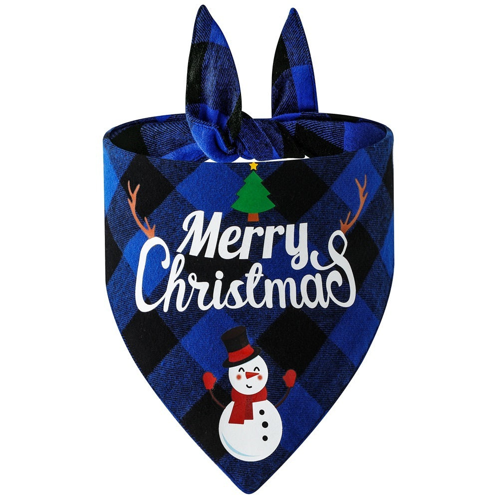 Cotton Plaid Christmas Pet Triangle Scarf Dog Saliva Towel