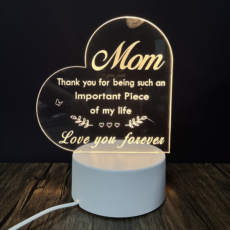 Creative 3D Night Heart Shaped Blessing Language USB Small Table Lamp