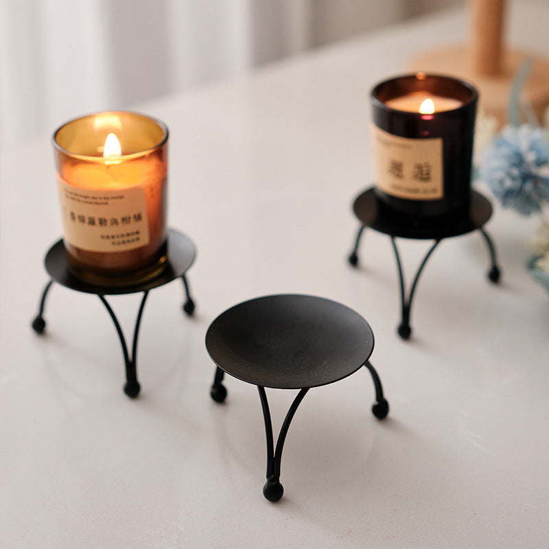 European-style Round Black And Golden Aromatherapy Candle Special Tray