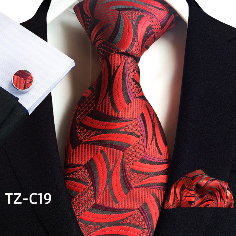 Waist Flower Men's Tie Pocket Towel Cuffs Three Piece Suit