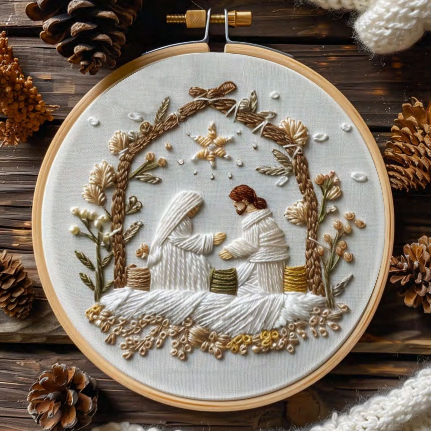 Christmas White Nativity Embroidery Material Kit