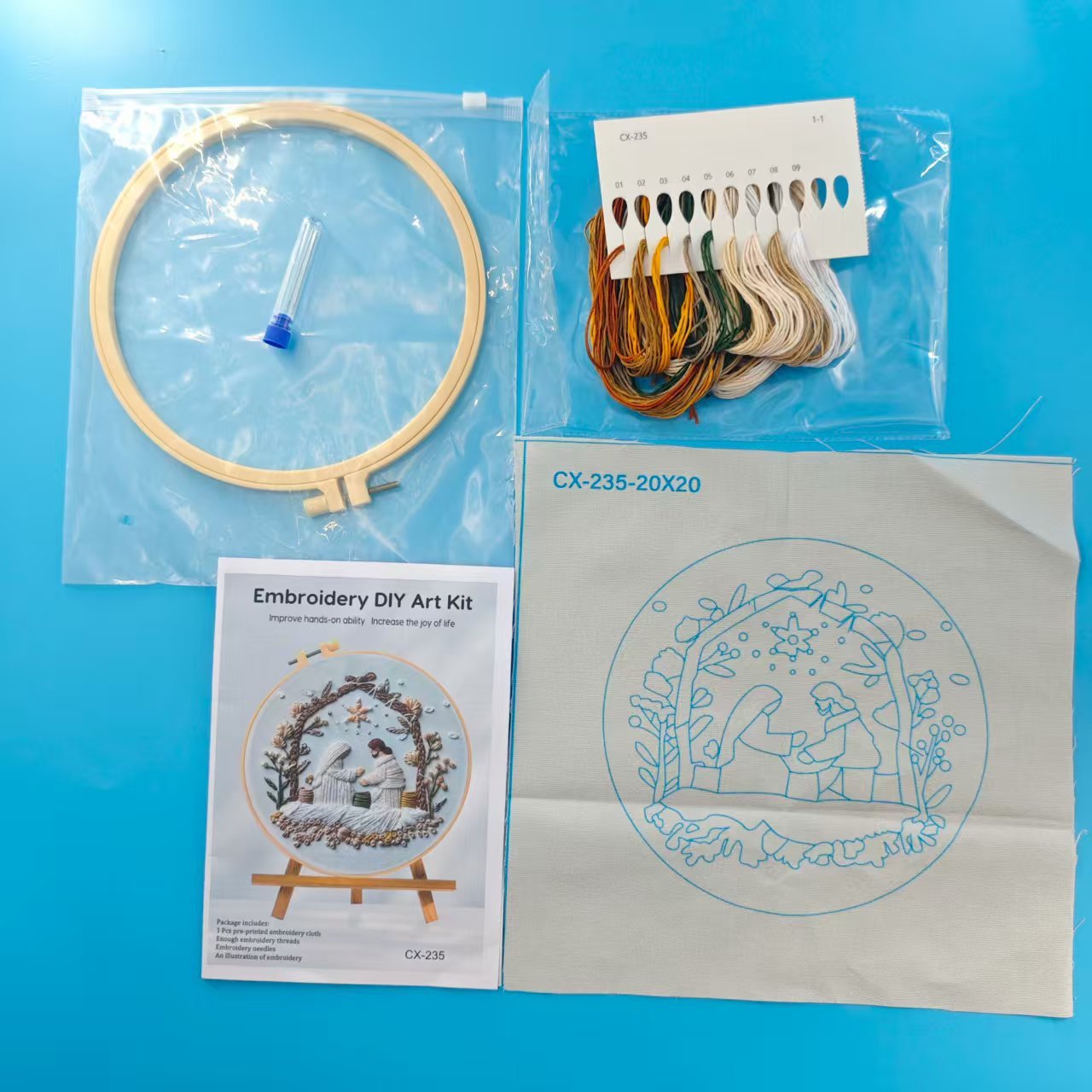 Christmas White Nativity Embroidery Material Kit