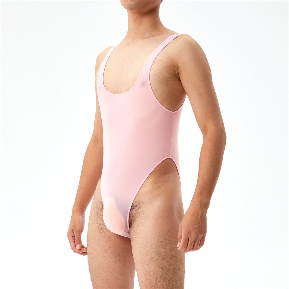 Highly-elastic Plus Size Transparent Jumpsuit Men's U Pouch Performance
