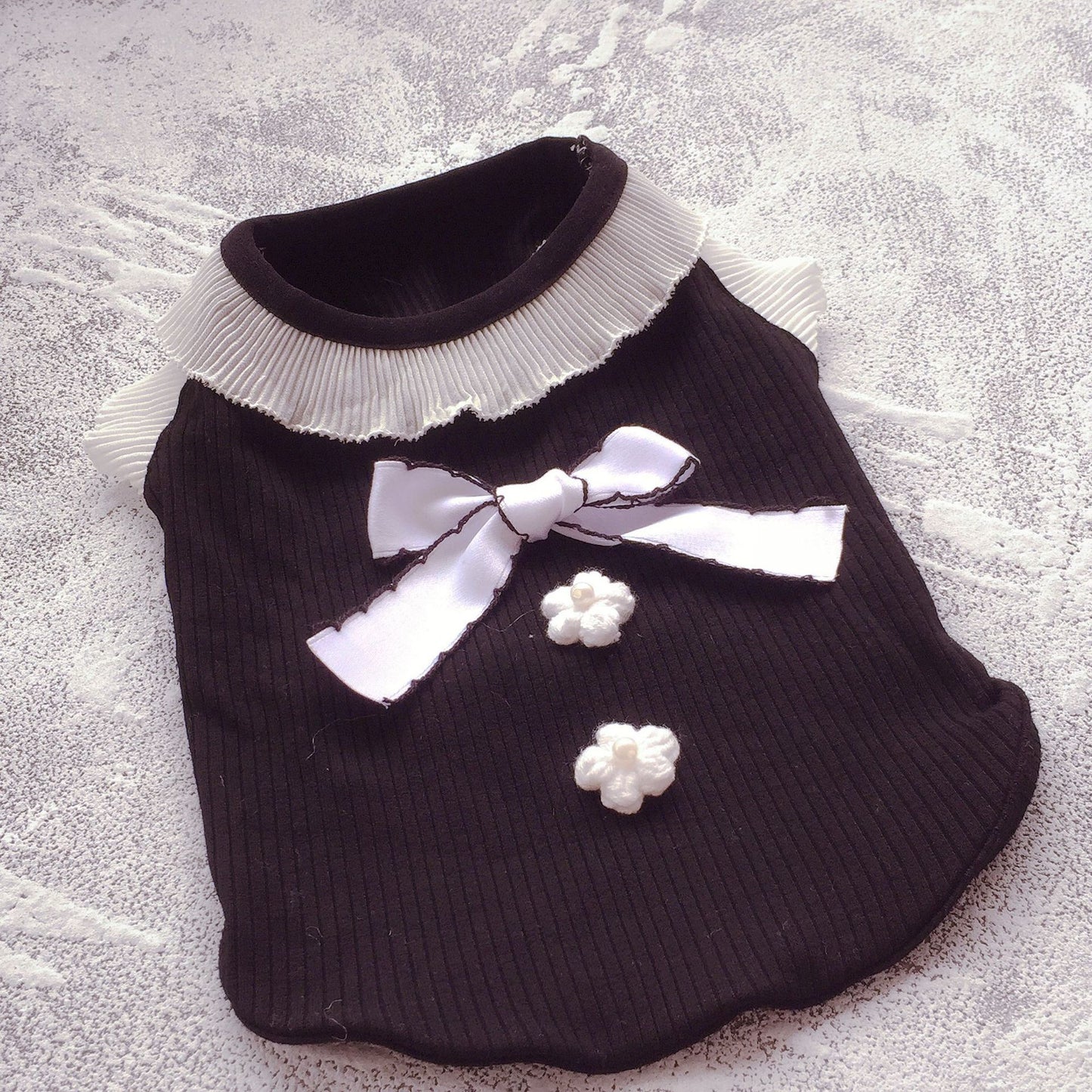 Pet Dog Clothes Bow Black And White Vest