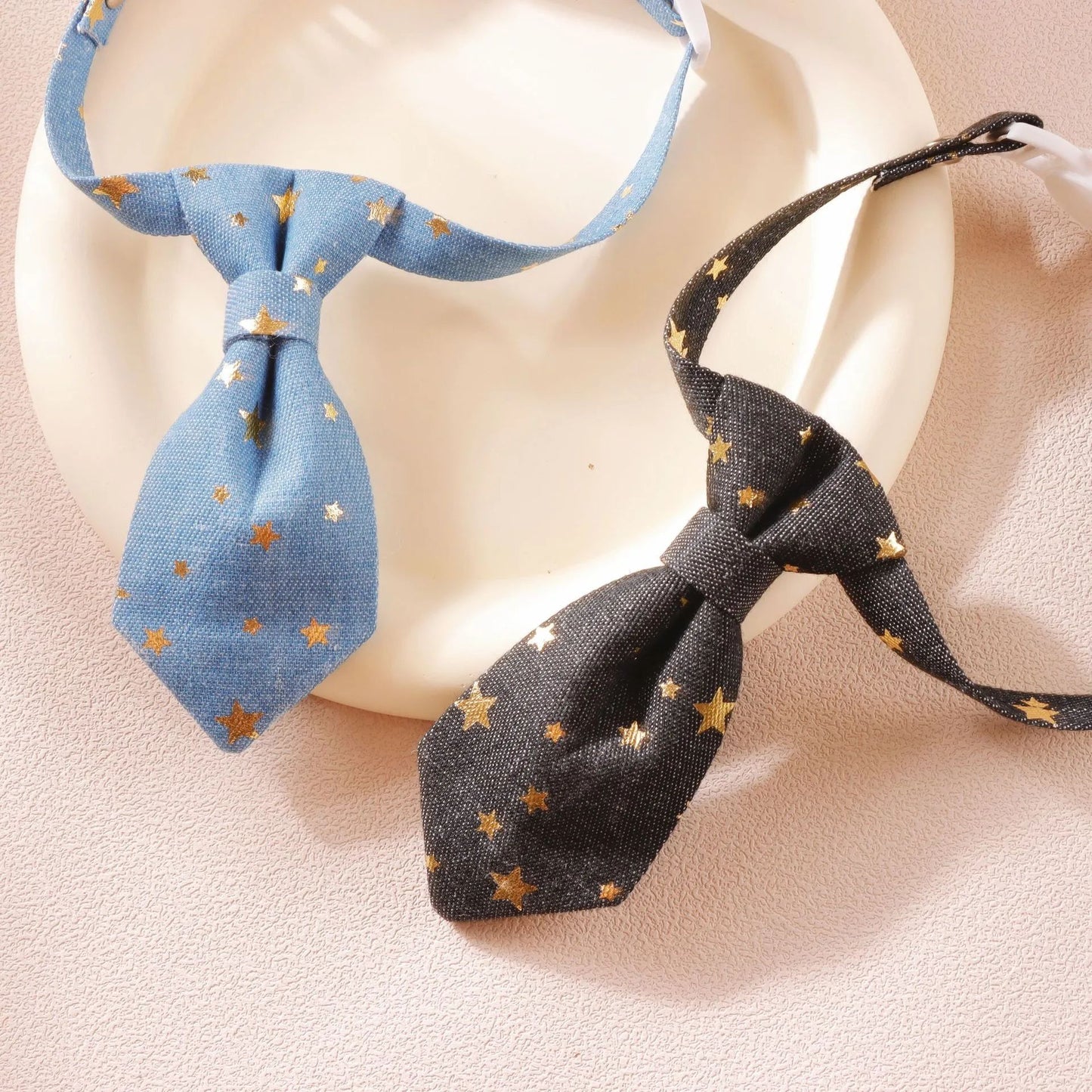 Designer Dog Collar For Small Medium Dogs Long Tie Golden Star Fancy Neck Wear Adjustable Animal Decoration Pet Cat Accessories