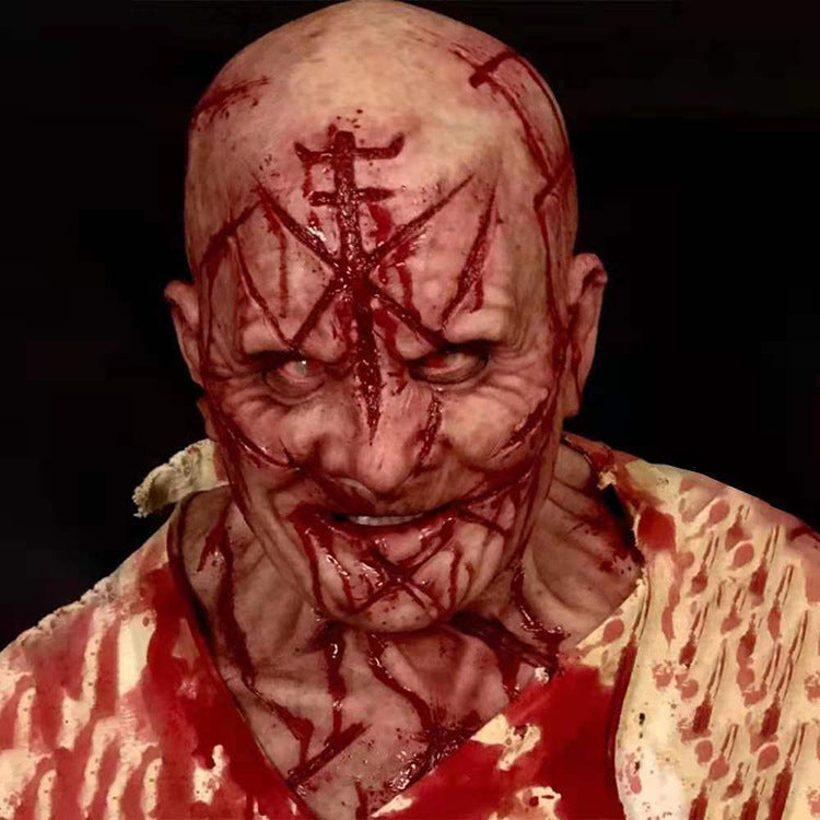Horror Headgear Bald Old Man Blood Scar Mask Party Props