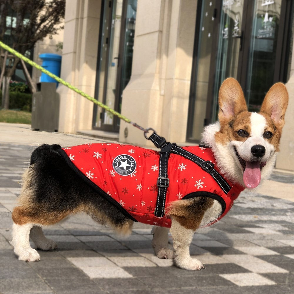 Christmas Dog Waterproof Reflective Belt Chest And Back Autumn And Winter Warm Pet Clothes