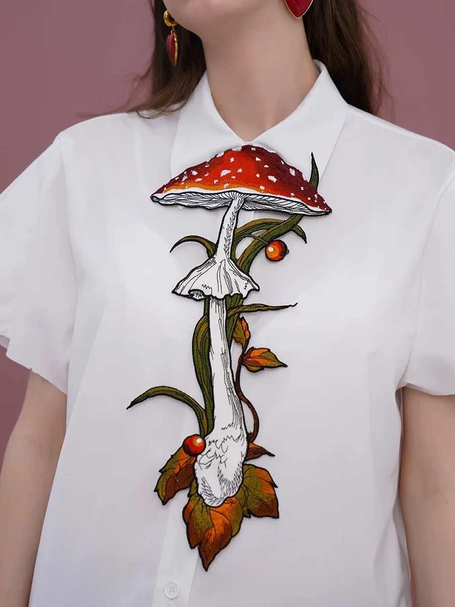 Knotless Machine Embroidery Vintage Mushroom Berry Tie For Women