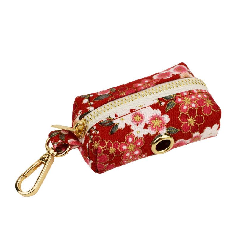 Japanese Floral Dog Collar Alloy Buckle Hand Holding Rope Pet Collar