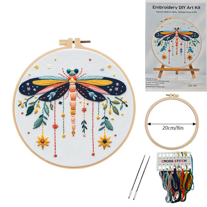 Embroidery Diy Material Package Silver Moon Butterfly Dragonfly Fallen Leaf Pattern