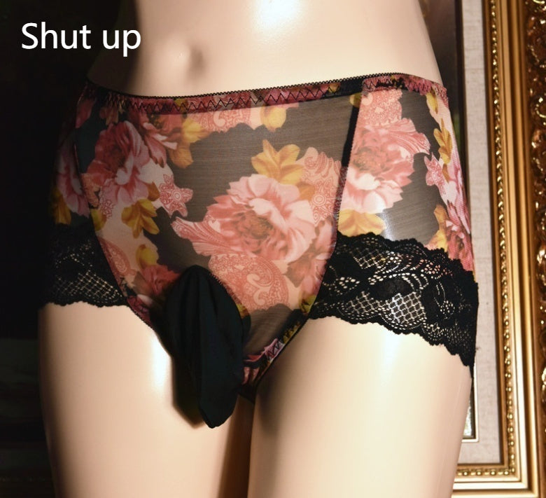 Printed Sexy Mid-waist Ice Silk Ultra-thin Underwear Men