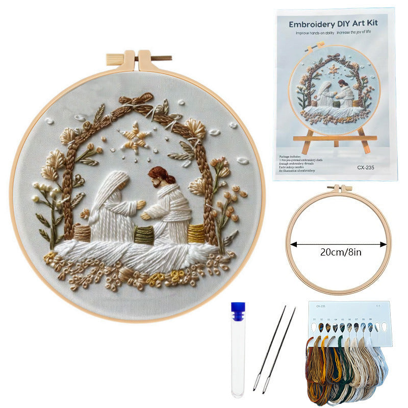 Christmas White Nativity Embroidery Material Kit