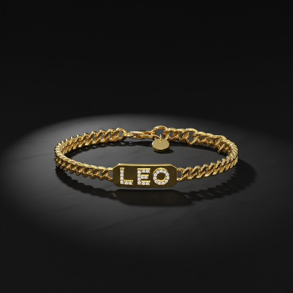 18k Gold Plated ID Bar Pavé Letter ID Bar Curb Chain Bracelet His & Hers ID  Bar AW24B001G