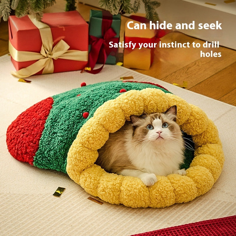 Cat Nest Winter Warm Semi-closed Christmas Style Deep Sleep Cat Diamond Tunnel Quilt Cat