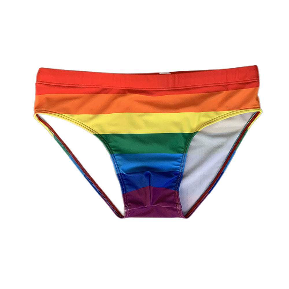 Rainbow Striped Swimming Trunks Men's Fashion Sexy Stretch Briefs
