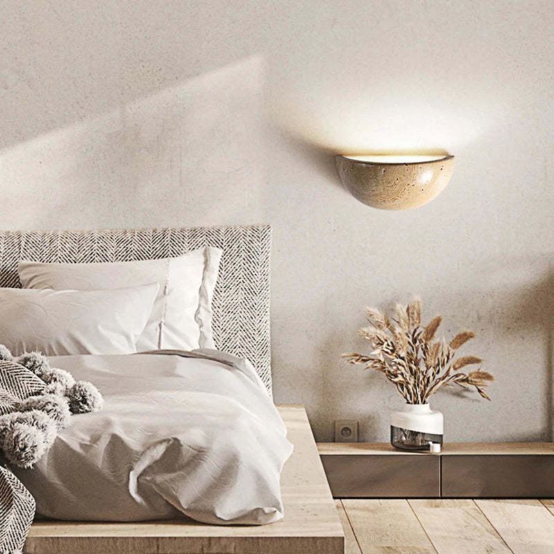 Retro Yellow Cave Stone Bedroom Bedside Lamp Semicircle Living Room Corridor Wall Lamp