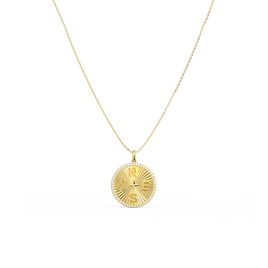 18k Gold Plated Personal Story Medallion Necklace – Lucky Symbol & Engravable（Pleated）AW24N007A