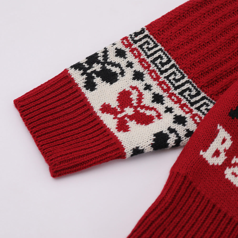 Christmas Cartoon Contrasting Color Jacquard Pullover Sweater