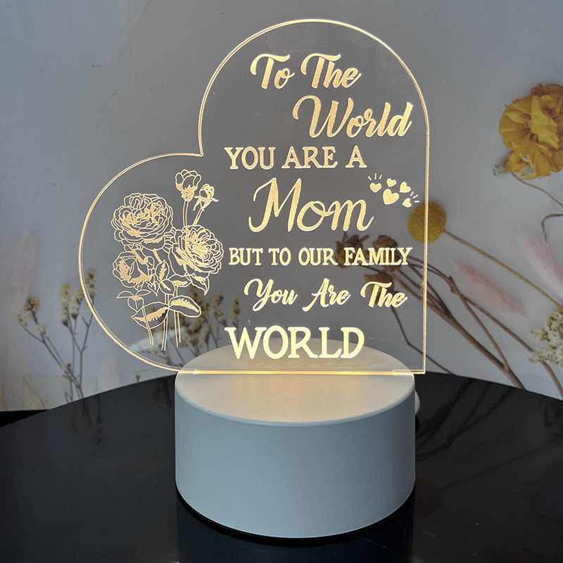 Creative 3D Night Heart Shaped Blessing Language USB Small Table Lamp