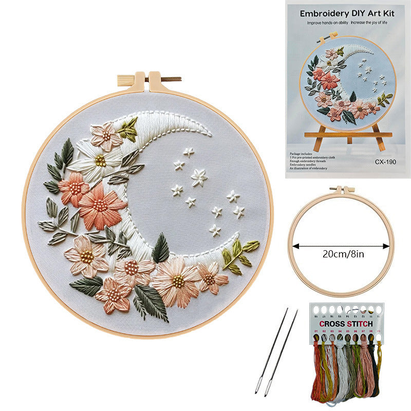 Embroidery Diy Material Package Silver Moon Butterfly Dragonfly Fallen Leaf Pattern