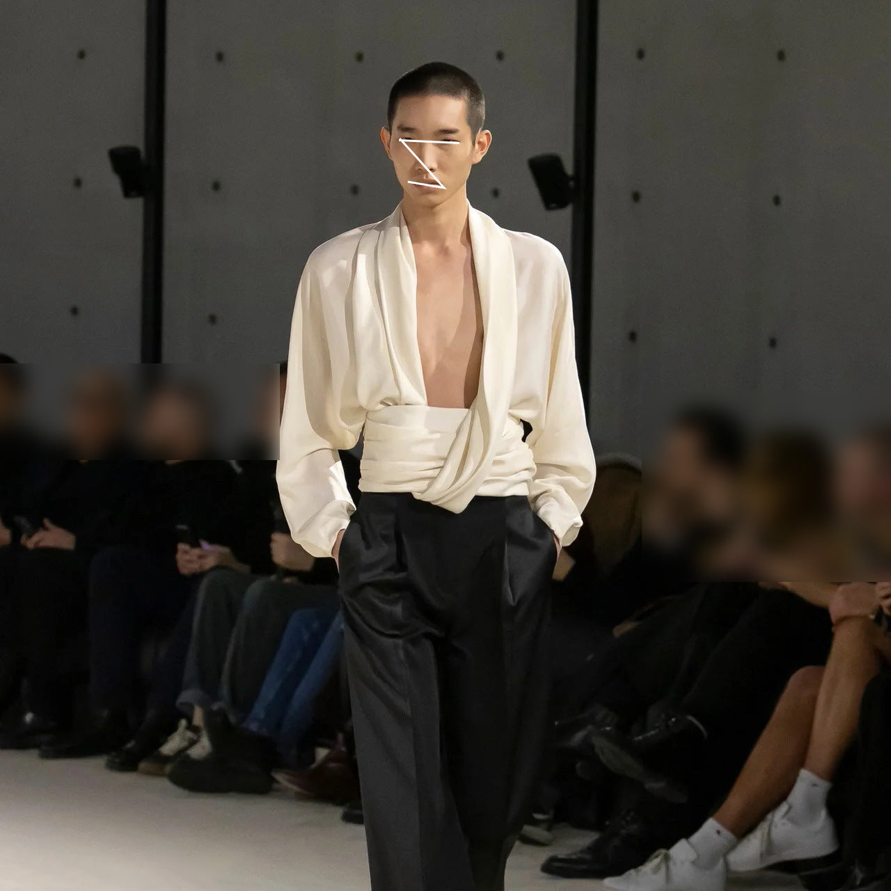 French Drape Low-cut Cinched Pleated Long Sleeve Shirt